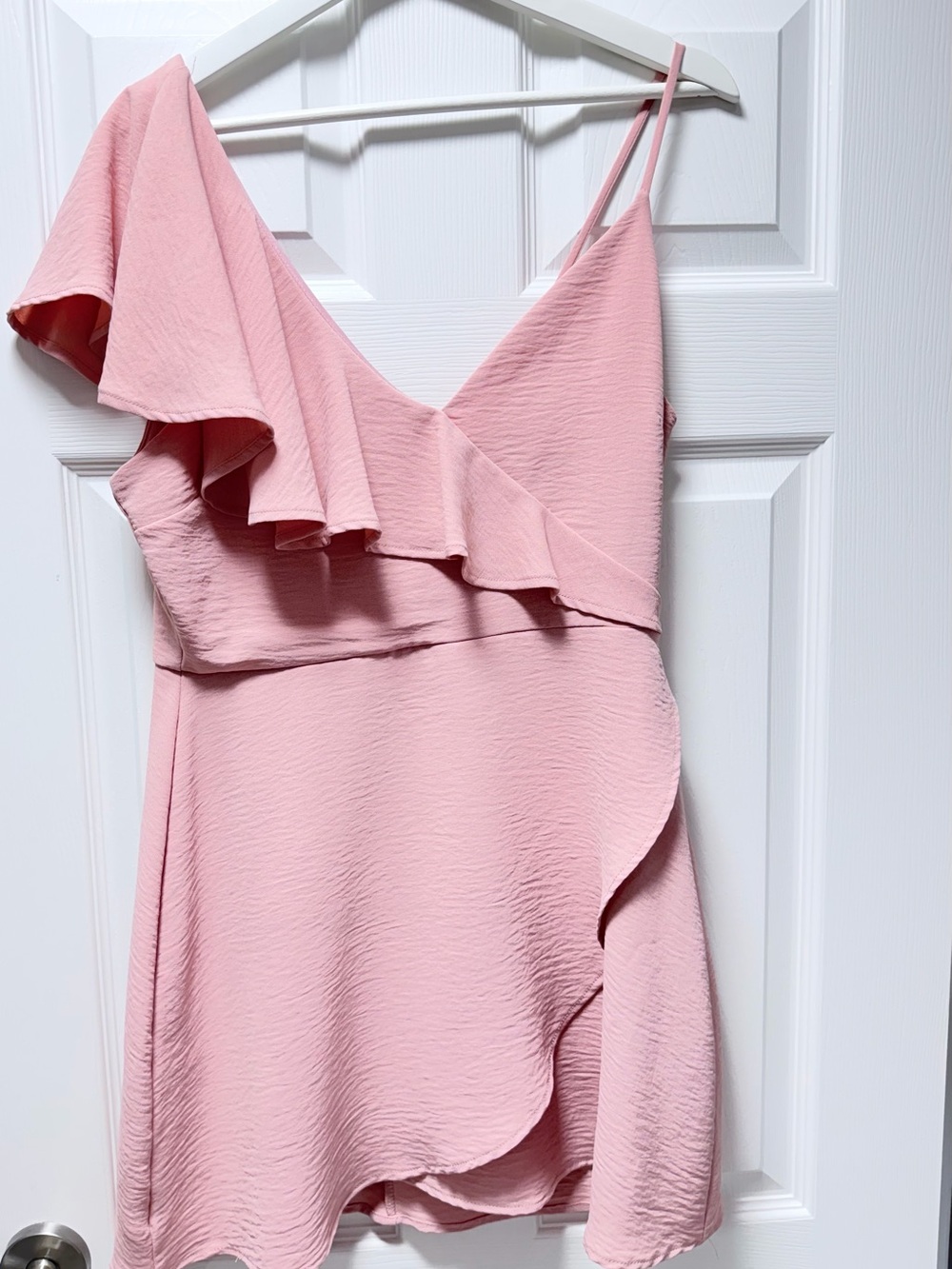 Blue Blush Pink One-Shoulder Ruffle Dress